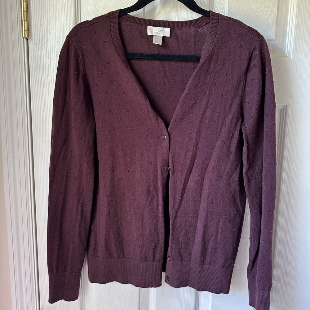 LOFT Deep Purple/ Maroon Textured Cardigan Sweater